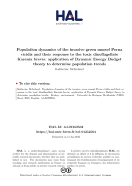 Population Dynamics of the Invasive Green Mussel Perna Viridis and Their Response to the Toxic Dinoflagellate Karenia Brevis