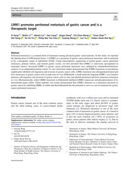 LIMK1 Promotes Peritoneal Metastasis of Gastric Cancer and Is a Therapeutic Target