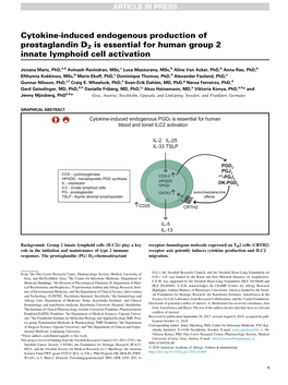 Cytokine-Induced Endogenous Production of Prostaglandin D2 Is Essential for Human Group 2 Innate Lymphoid Cell Activation