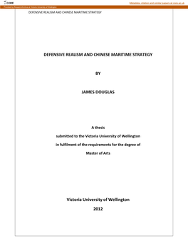 Defensive Realism and Chinese Maritime Strategy