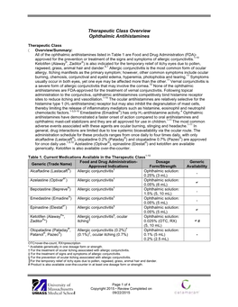 Therapeutic Class Overview Ophthalmic Antihistamines