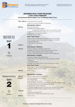 2 Day Eco-Tour (Batan NS + Sabtang) Itinerary