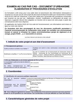 Examen Au Cas Par Cas – Document D'urbanisme