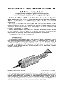 Measurement of Jet Engine Thrust in a Supersonic Car