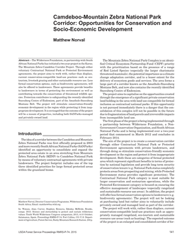 Camdeboo-Mountain Zebra National Park Corridor: Opportunities for Conservation and Socio-Economic Development