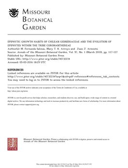 EPIPHYTIC GROWTH HABITS of CHILEAN GESNERIACEAE and the EVOLUTION of EPIPHYTES WITHIN the TRIBE CORONANTHEREAE Author(S): M