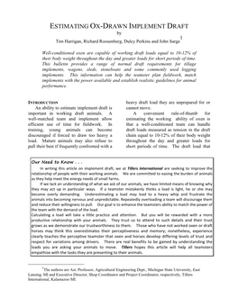 ESTIMATING OX-DRAWN IMPLEMENT DRAFT by 1 Tim Harrigan, Richard Roosenberg, Dulcy Perkins and John Sarge