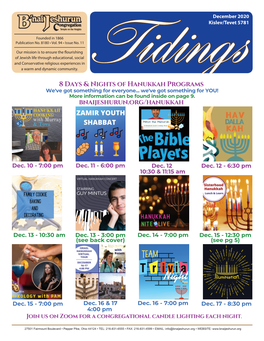 8 Days & Nights of Hanukkah Programs Bnaijeshurun.Org/Hanukkah