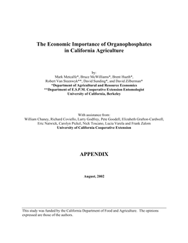 The Economic Importance of Organophosphates in California Agriculture