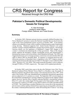 CRS Report for Congress Received Through the CRS Web