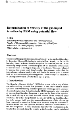 Determination of Velocity at the Gas-Liquid Interface by BEM Using Potential Flow Laboratory for Fluid Dynamics and Thermodynami