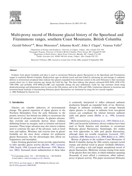Multi-Proxy Record of Holocene Glacial History of the Spearhead and Fitzsimmons Ranges, Southern Coast Mountains, British Columbia