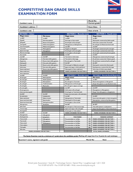 Competitive Dan Grade Skills Examination Form