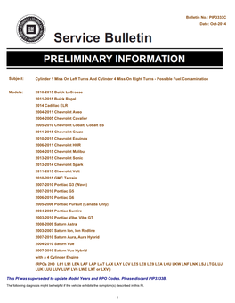 PIP3333C Date: Oct-2014 Subject: Cylinder 1 Miss on Left Turns And