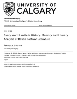 Every Word I Write Is History: Memory and Literary Analysis of Italian Postwar Literature