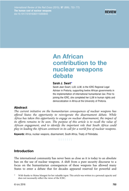 An African Contribution to the Nuclear Weapons Debate Sarah J