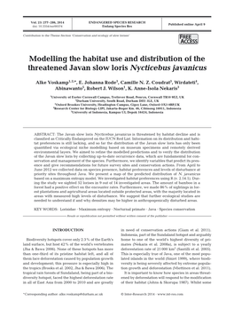 Modelling the Habitat Use and Distribution of the Threatened Javan Slow Loris Nycticebus Javanicus