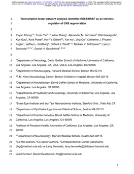 1 Transcription Factor Network Analysis Identifies REST/NRSF As an Intrinsic 2 Regulator of CNS Regeneration