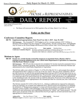 Daily Report for March 12, 2020 Committee Actions