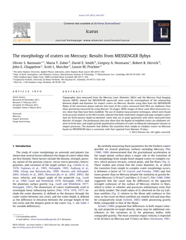 The Morphology of Craters on Mercury: Results from MESSENGER ﬂybys ⇑ Olivier S