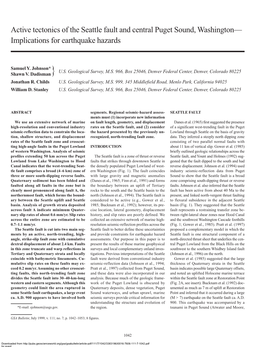 Active Tectonics of the Seattle Fault and Central Puget Sound, Washington— Implications for Earthquake Hazards