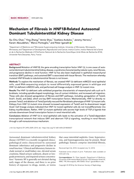 Mechanism of Fibrosis in HNF1B-Related Autosomal Dominant Tubulointerstitial Kidney Disease