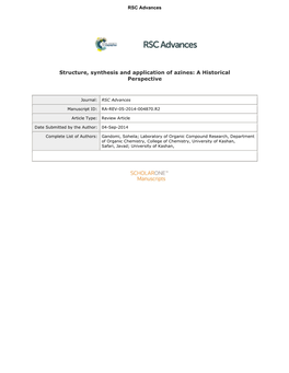 Structure, Synthesis and Application of Azines: a Historical Perspective