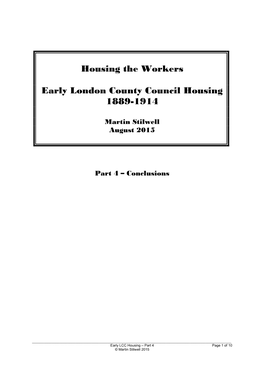 Housing the Workers Early London County Council Housing 1889-1914