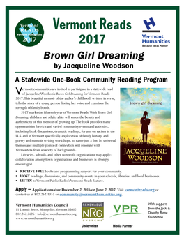 2017 Vermont Reads Brown Girl Dreaming Materials