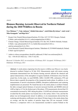 Biomass Burning Aerosols Observed in Northern Finland During the 2010 Wildfires in Russia