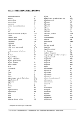 RECOMMENDED ABBREVIATIONS Alternating Current A.C