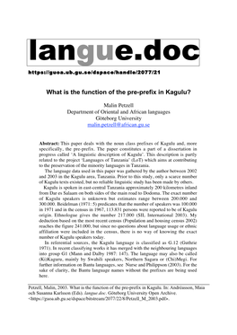 What Is the Function of the Pre-Prefix in Kagulu?