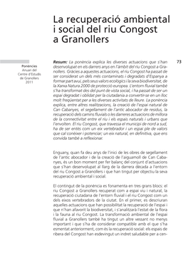 La Recuperació Ambiental I Social Del Riu Congost a Granollers