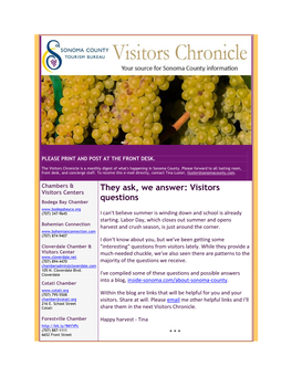 Visitors Chronicle Is a Monthly Digest of What's Happening in Sonoma County