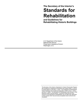 Secretary of Interior Standards and Guidelines for Rehabilitation