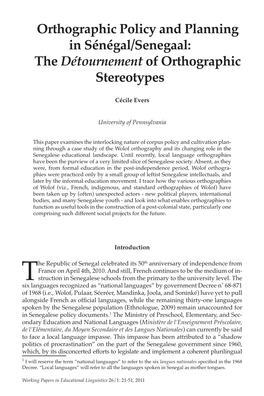 Orthographic Policy and Planning in Sénégal/Senegaal: the Détournement of Orthographic Stereotypes