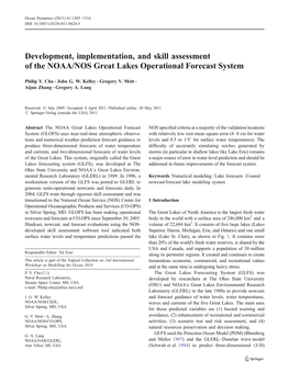 Development, Implementation, and Skill Assessment of the NOAA/NOS Great Lakes Operational Forecast System