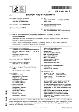 European Patent Office of Opposition to That Patent, in Accordance with the Implementing Regulations