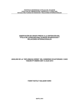 Versidad Católica Del Ecuador Facultad De Comunicación, Lingüística Y Literatura Escuela Multilingue De Negocios Y Relaciones Internacionales