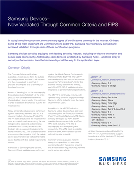 Samsung Devices– Now Validated Through Common Criteria and FIPS