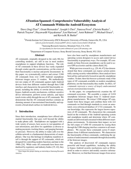 Comprehensive Vulnerability Analysis of at Commands Within the Android Ecosystem Dave (Jing) Tian∗1, Grant Hernandez1, Joseph I