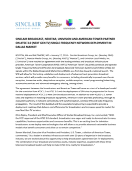 Sinclair Broadcast, Nexstar, Univision and American Tower Partner on Atsc 3.0 (Next Gen Tv) Single Frequency Network Deployment in Dallas Market