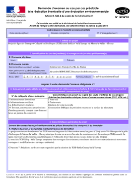 Demande D'examen Au Cas Par Cas Préalable À La Réalisation Éventuelle