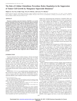 The Role of Cellular Glutathione Peroxidase Redox Regulation in the Suppression of Tumor Cell Growth by Manganese Superoxide Dismutase1