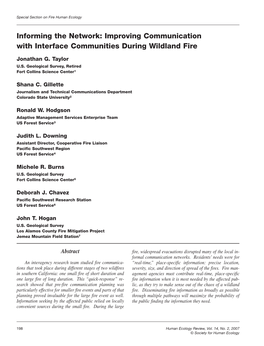 Informing the Network: Improving Communication with Interface Communities During Wildland Fire