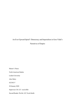 An Ever-Upward Spiral?: Democracy and Imperialism in Gore Vidal's Narratives of Empire