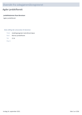 Oversikt Fra Sidegjøremålsregisteret Agder Jordskifterett