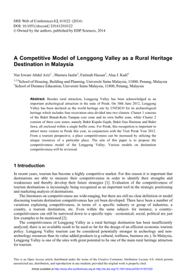 A Competitive Model of Lenggong Valley As a Rural Heritage Destination in Malaysia