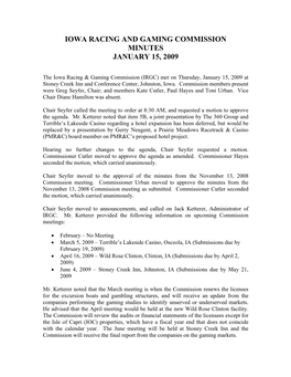 Iowa Racing and Gaming Commission Minutes October 8, 2009