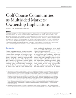 Golf Course Communities As Multisided Markets: Ownership Implications by Bruce K